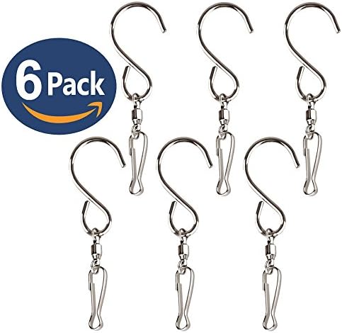 Inoveez [6-Pack] Swivel S Hooks Clips for Hanging Wind Spinners, Wind Chimes, Toys, Bells Crystal Twisters