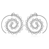 MengPa Fashion Bohemian Spiral Earrings Round Tribal Hoop Jewelry for Wommen (Silver)