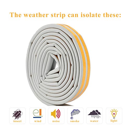 YOAYO Foam Weather Stripping,Door Window Seal Strip for Cracks and Gaps,Anti-collision Rubber Self Adhesive Weatherstrip Seal,White,16.4 Feet