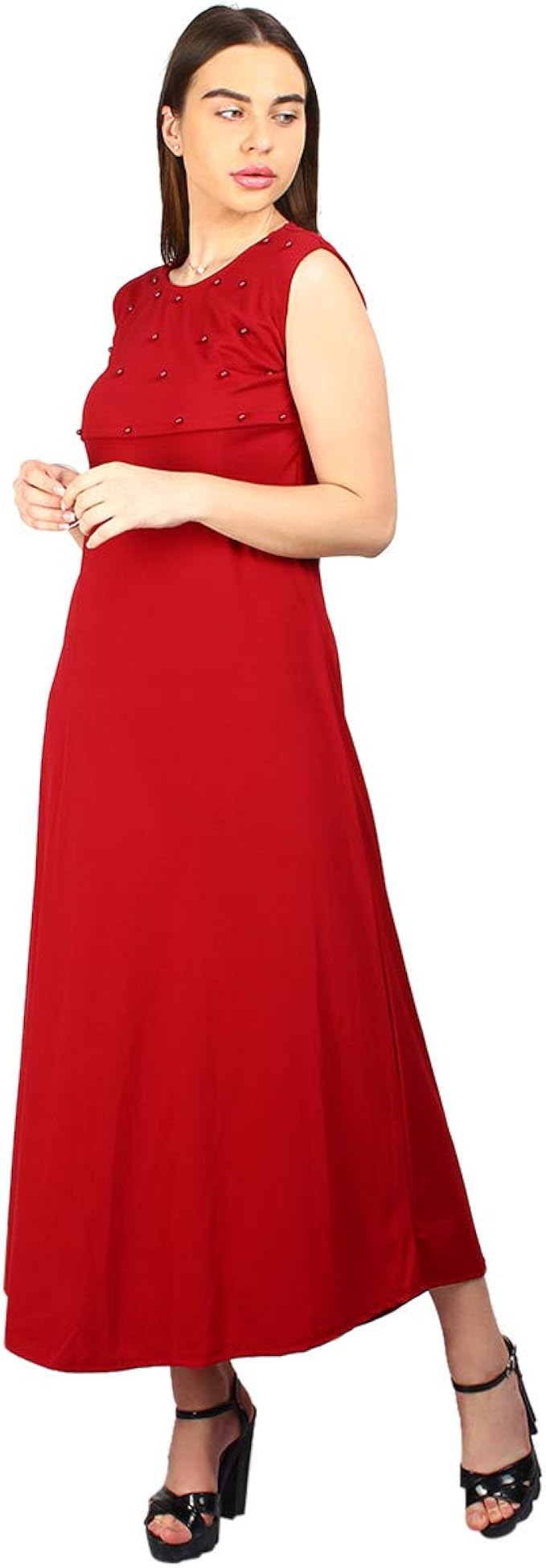 Buy Clothvilla Women S Maxi Long Design Red Solid A Line Skater Knee Length Midi Dress One Piece Dress Ladies Dress Midi Gown Dress Midi Gown Mini Dress At Amazon In