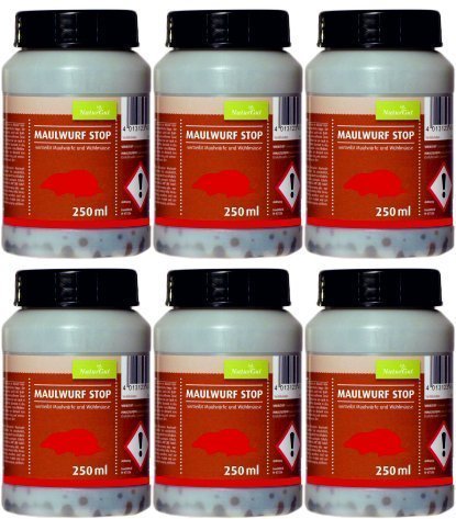 NaturGut 6 x Maulwurf Wühlmaus Stop- verstärkt, Maulwurf Vertreibungsmittel - vertreiben und verjagen, 250ml