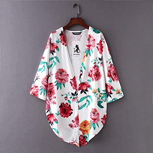 Fashion Chiffon Shawl Print Kimono Cardigan Top Cover Up Blouse Beachwear Women White