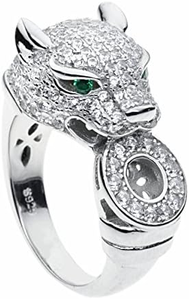 Panther big cat ring in 925 rhodium plated sterling silver