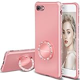 Henpone iPhone 7 Case for Women Girls, iPhone 8 Case for Women Girls, Rose Gold Glitter Girly Cover with Stand Ring Kickstand Holder Bling Sparkly Diamond Phone Case for Apple iPhone 7/8 - Pink