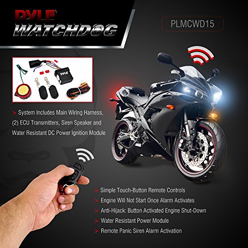 Pyle Watch Dog Motorcycle Bike Vehicle Alarm Anti Theft Security System Lock with Easy Arming / Disarming, 2 ECU Control Transmitters, Anti-Hijack Engine Immobilization, High Power Speaker - PLMCWD15