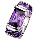 Yazilind Women's Ring with Emerald Cut Big Stone Purple Cubic Zirconia CZ Silver Plated US Size