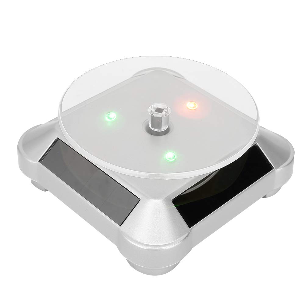 Rotating Display Stand, Solar Display Stand Turntable 360° Rotating Stand, Solar Powered LED Electric Motorized Rotating Turntable Display Stand for Jewelry Photography Products Display(#2)