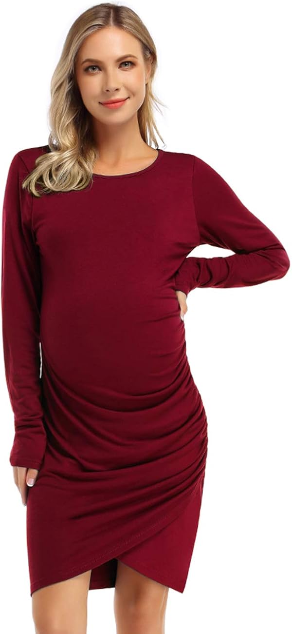 Coolmee Womens Maternity Dresses Casual Ruched Short Sleeve Irregular Bodycon Mini Dress for Women at  Women’s Clothing store