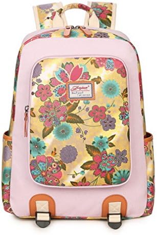 HAPPYTIMEBELT Flower Printing Canvas Waterproof School Backpack Student Book Bag(Pink)