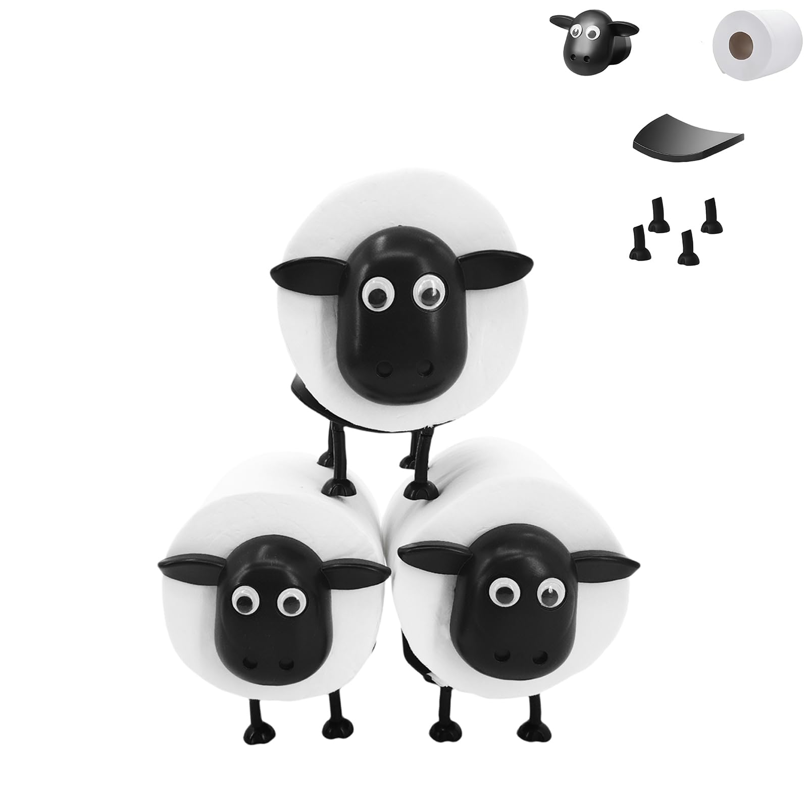 Photo 1 of 3-Pack Sheep Toilet Paper Roll Holder Set, OPP Packaging - Cute Bathroom Organizer with Adorable Design