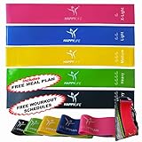 Happylife Resistance Loop Exercise Bands Set of 5 for Men and Women Including Meal Plans, Workout Schedules for All Fitness Levels and Ebook