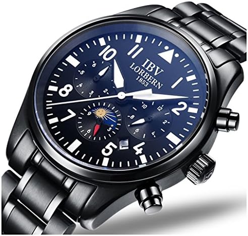 Mens Luxury 25 Jewels Automatic Luminous Analog Chronograph Calendar Transparent Cover Waterproof Watches (Black)