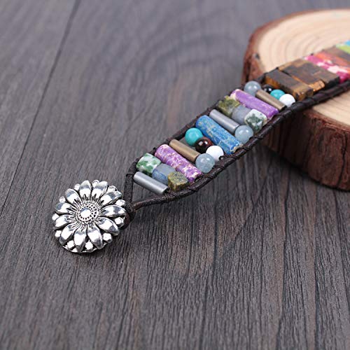 LAVI Handmade Chakra Imperial Jasper Boho Wrap Adjustable Leather Bracelet