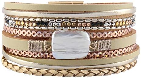 JOYMIAO Leather Cuff Bracelet Baroque Pearl Wrap Bangle Handmade Jewelry Bohemia Bracelets Women,Girls