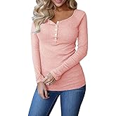 Remikstyt Womens Long Sleeve Henley Shirts Ribbed Button Down Casual Tunic Tops