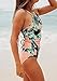 Pxmoda Women One Piece Leaf Print Swimsuit Back Bandage Padded Bikini Monokini Swimwear (XL, Pink-2)