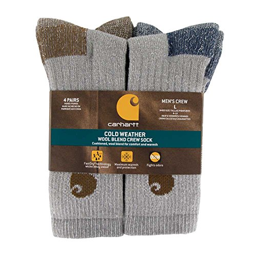 Carhartt Men's A695-4 Cold Weather Crew Sock 4-Pack - Large - Khaki/Navy