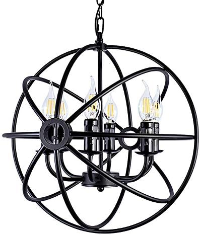 OYI Industrial Metal Cage Pendant Light, Spherical Ceiling Light Globe Hanging Light Fixture Kitchen Island Light (Black - 6 Light)