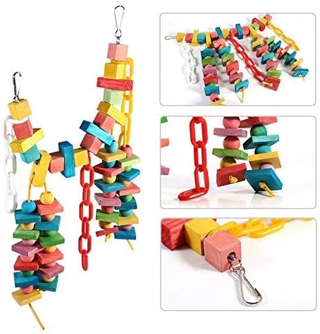 Parrot Chew Toy, Natural Wooden Rainbow Blocks Birds Hanging Bridge Swing Perch for Macaw African Greys Parakeet Cockatoo Cockatiel Conure Lovebirds Canaries - Image 3