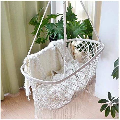 BABYDXY Baby Cradle, Hanging Cradle Hanging Bassinet Macrame 38.5" L X 19.6" W (White)