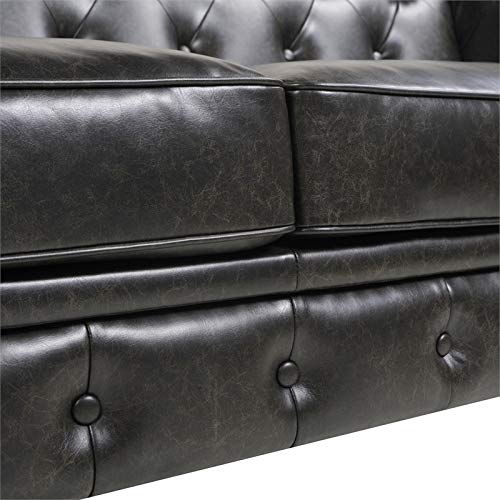 Jennifer Taylor Home Winston Leather Tufted Chesterfield Sofa Vintage