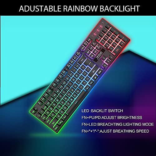 7KEYS Wireless Gaming Keyboard, Rechargeable 3000mA 2.4G LongLasting Builtin Battery, 3 RGB