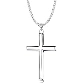 MILACOLATO Solid 925 Sterling Silver Cross Necklace for Men Women, 2mm Durable Diamond-Cut Sterling Silver Chain with Beveled Edge Cross Pendant, Mens Silver Gold Crucifix Pendant Necklace Jewelry 16-24 Inches Mother's Father's Day Jewelry Gifts
