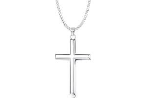 MILACOLATO Solid 925 Sterling Silver Cross Necklace for Men Women, 2mm Durable Diamond-Cut Sterling Silver Chain with Beveled Edge Cross Pendant, Mens Silver Gold Crucifix Pendant Necklace Jewelry 16-24 Inches Stocking Stuffers Christmas Jewelry Gifts