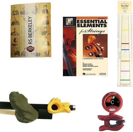 Violin Players Instructional Pack (For 1/2 Size Violin) Essential Includes: Green Bow Hold Buddies, Don't Fret Position Indicator for 1/2 Violin, Folder, Essential Elements Book 1 & Tuner