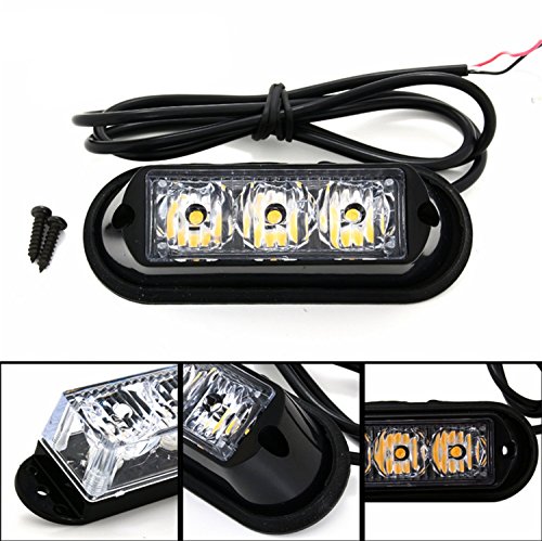 TASWK 3-LED Bulb Flashing Strobe Lights for Trucks Cars Vehicle Waterproof Emergency Grill Lights (Red)
