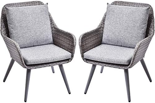 Patio Furniture Sets Cushioned PE Rattan Outdoor Garden Wicker Set (2 PCS+Grey Cushion)
