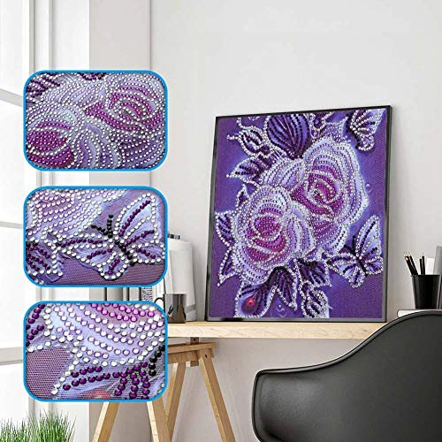 5D Diamond Painting Mosaic Making 5D DIY Special Shape Diamond Painting Flower Cross Stitch Embroidery- Purple