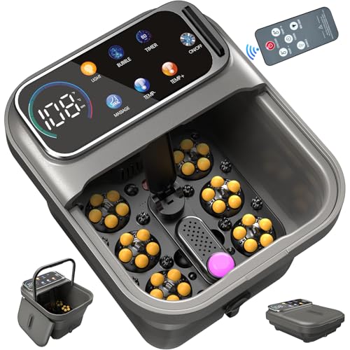 Omnqira Collapsible Foot Spa Bath with Heat and Massage, Motorized Shiatsu Foot Massager Tub for Plantar Fasciitis & Stress Relief, Temp Control, Bubbles, Remote, Pedicure Spa at Home