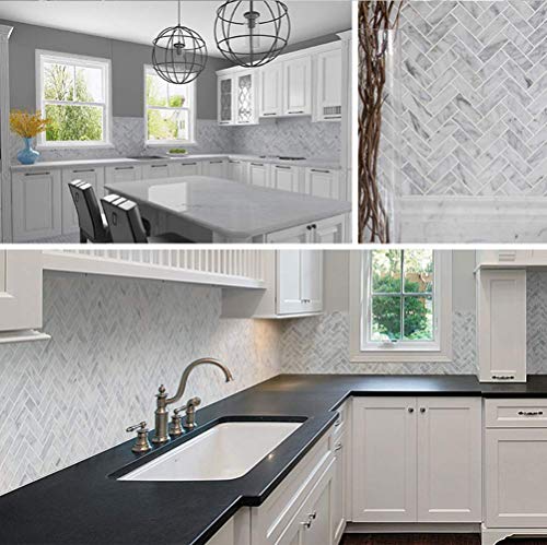 Diflart Italian White Carrara Marble Mosaic Tile Polished, 5 Sheets/Box (1×3 Herringbone)