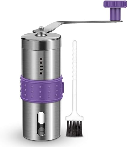 Amazon Co Jp コーヒーミル手動 Multifun 手挽きコーヒーミル セラミック刃 ステンレス製 ブラシ付き コーヒーミル アウトドア 紫 ホーム キッチン
