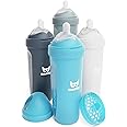 Herobility Double Anti-Colic Baby Bottles – 12 fl oz/340ml – 4-Pack – BPA-Free - Multicolor - White, Gray, Iron Blue, Blue