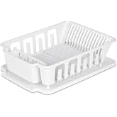 SUPERFOCUS COFFEE Healthy Rituals Dish Drying Rack with Drainboard, Large White Plastic Dish Drainer for Kitchen Counter, Plate Rack with Utensil, Cup &amp; Bowl Organizer, 17.1 x 13 x 5 Inch