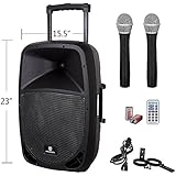 PRORECK FREEDOM 12 Portable 12-Inch Woofer 500 Watt 2-Way Powered Dj/PA Speaker with Bluetooth/USB/SD Card Reader/FM Radio/Remote Control/Wireless Microphones