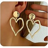 Gold Big Heart Dangle Earrings for Women,Y2k Extra Large Love Heart Dangling Drop Hanging Statement Earrings Trendy Cocktail Jewelry Accessories