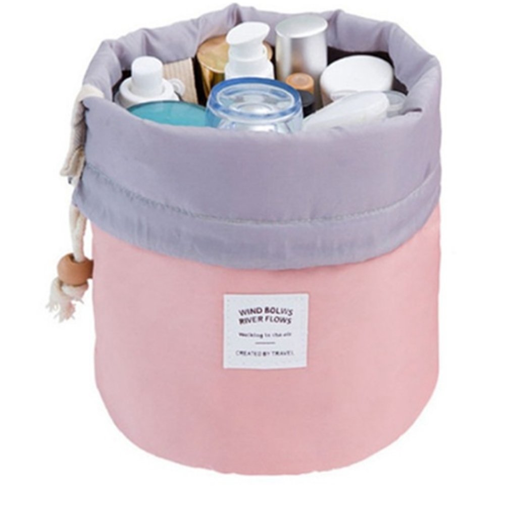 Finlon Cosmetic Bag Waterproof Travel Makeup Cosmetic Bag Travel Kit Organizer Bathroom Storage Cosmetic Bag Carry Case Toiletry Bag (Cylindrical Red)