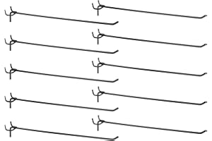 HARFINGTON 10pcs Pegboard Shelving Hooks 12" Stainless Steel Peg Board Display Hook Hanging Holders Wall Mount Organize Tools for Workbench Garage Kitchen Store, Black