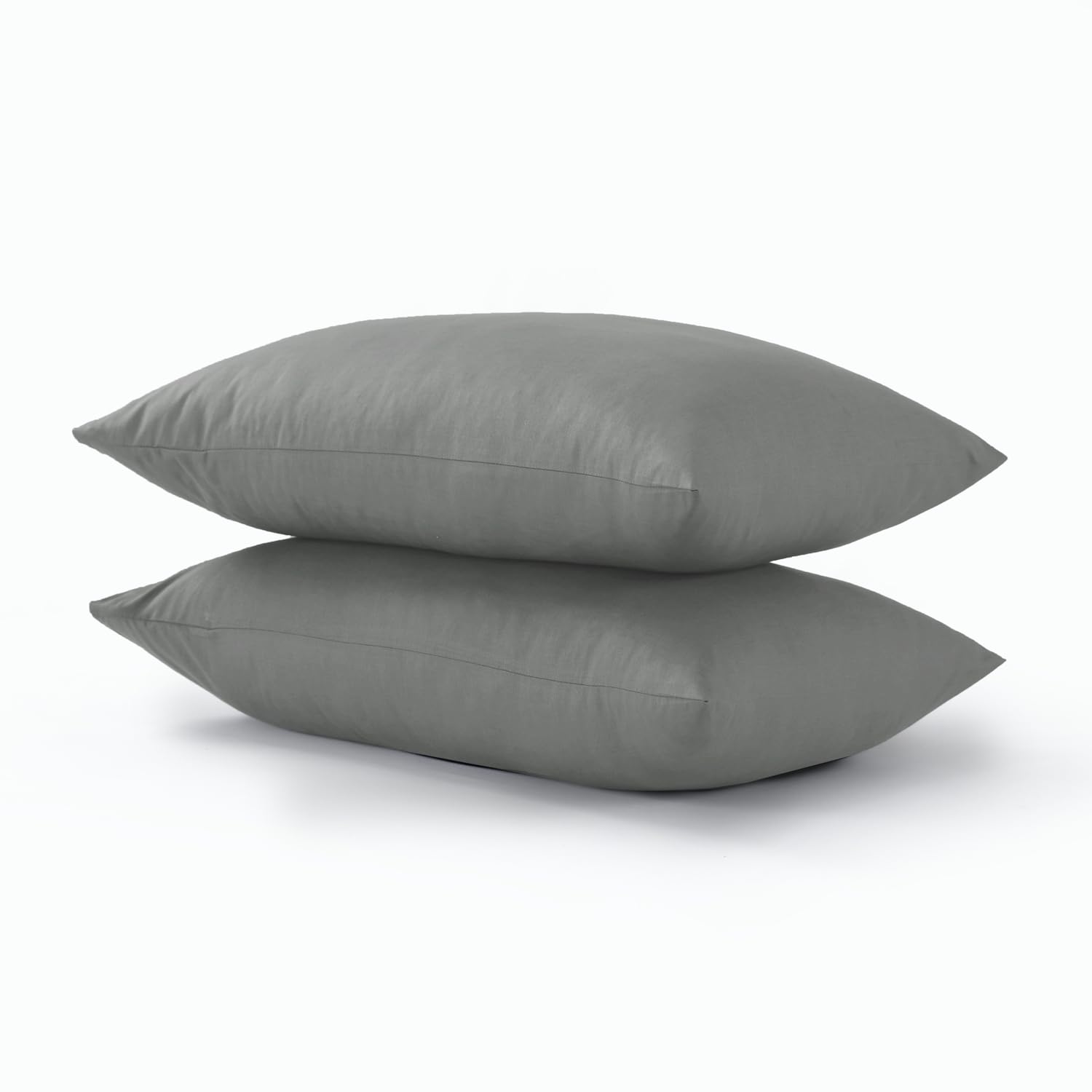 CHARKHAH Pair of Polycotton Standard Housewife Oxford Pillowcases and 100% Cotton Flannel Jersey Pillow Covers Protectors Dyed in Trendy Colors, Size 50 cm x 75 cm (Housewife Pack of 2, Grey)