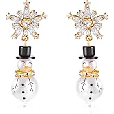Christmas Snowman Earrings for Women Cute White Christmas Snowman Dangle Drop Earrings Sparkling Cubic Zirconia Winter Snowflake Stud Earrings Christma Holiday Winter Party Jewelry