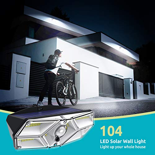 2PCS 104 LED Luce Solare Led Esterno, Lampade Solari a led da Esterno con Sensore di Movimento, 120ºIlluminazione Lampada Solare 3 Modalità Impermeabile Luci Solari per Esterno
