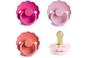 FRIGG Natural Rubber Baby Pacifier 4-Pack Rosy Romance | Made in Denmark | BPA-Free (6-18 Months)
