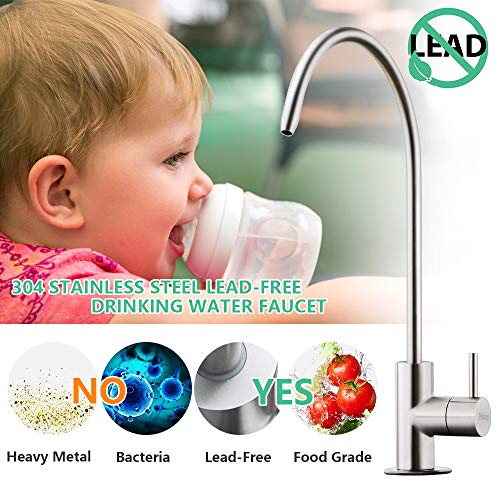 Primy 100% Lead-Free Drinking Water Filter Faucet with Single Handle for Water Filtration Systems & Reverse Osmosis Systems - Spot Resist SUS304 Stainless Steel - Brushed NickelÂ Steel Finish
