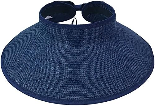 Hats of USA Visor Roll Up Visor Straw Summer Hat Sun Hat Women Fashion Headwear (Navy)
