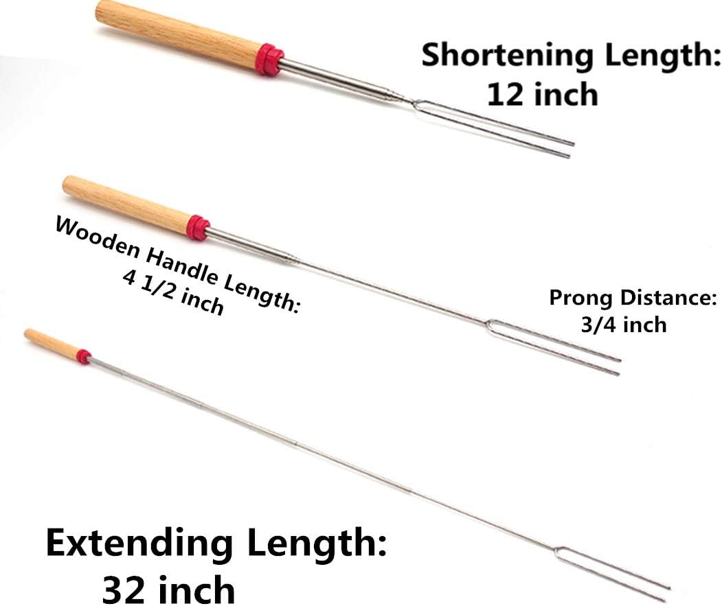 Marshmallow Roasting Sticks Wooden Handle Set of 12 Smores Skewers Telescoping Forks 32 inch with Portable Bag for Hot Dog Campfire Camping Stove BBQ Tools : Garden & Outdoor