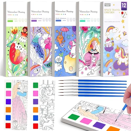 Watercolor Painting Book, 5 Pcs Paint with Water Colouring Books, Pocket Watercolor Painting Book for Artist, Beginning, Students,(5 Book)