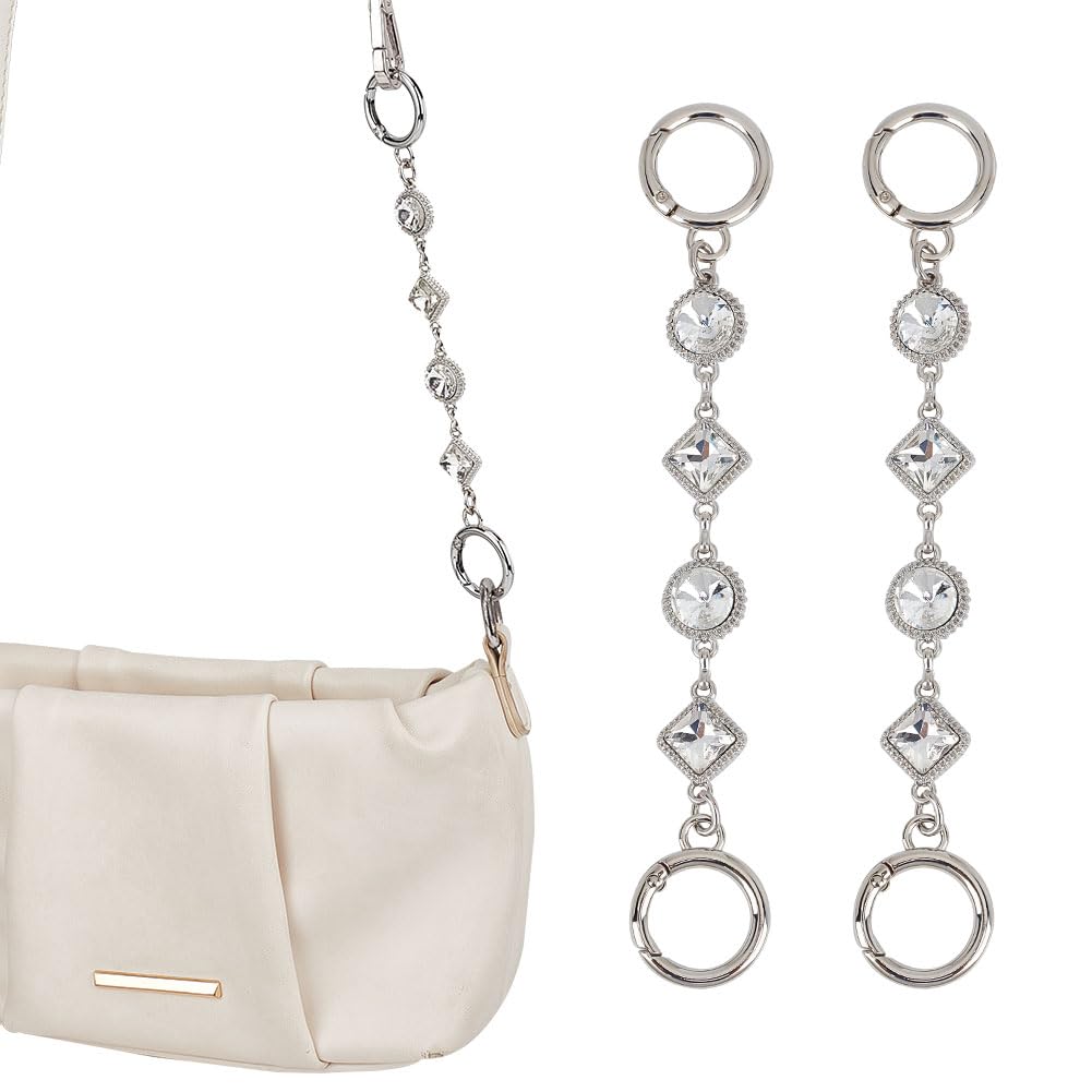 UNICRAFTALE 2Pcs Decorative Bag Chain Rhombus Glass Crystal Bag Extension Chains Handbag Handle Chain Strap Extender Flat Round Rhinestone Bag Strap Extender Replacement Accessories 17.8cm
